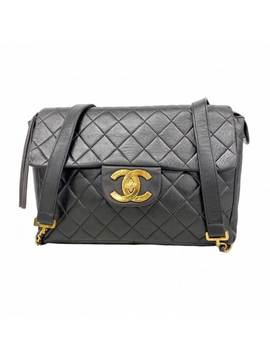 Chanel Backpack Quilted Jumbo CC Logo Lambskin Black Gold main image 6